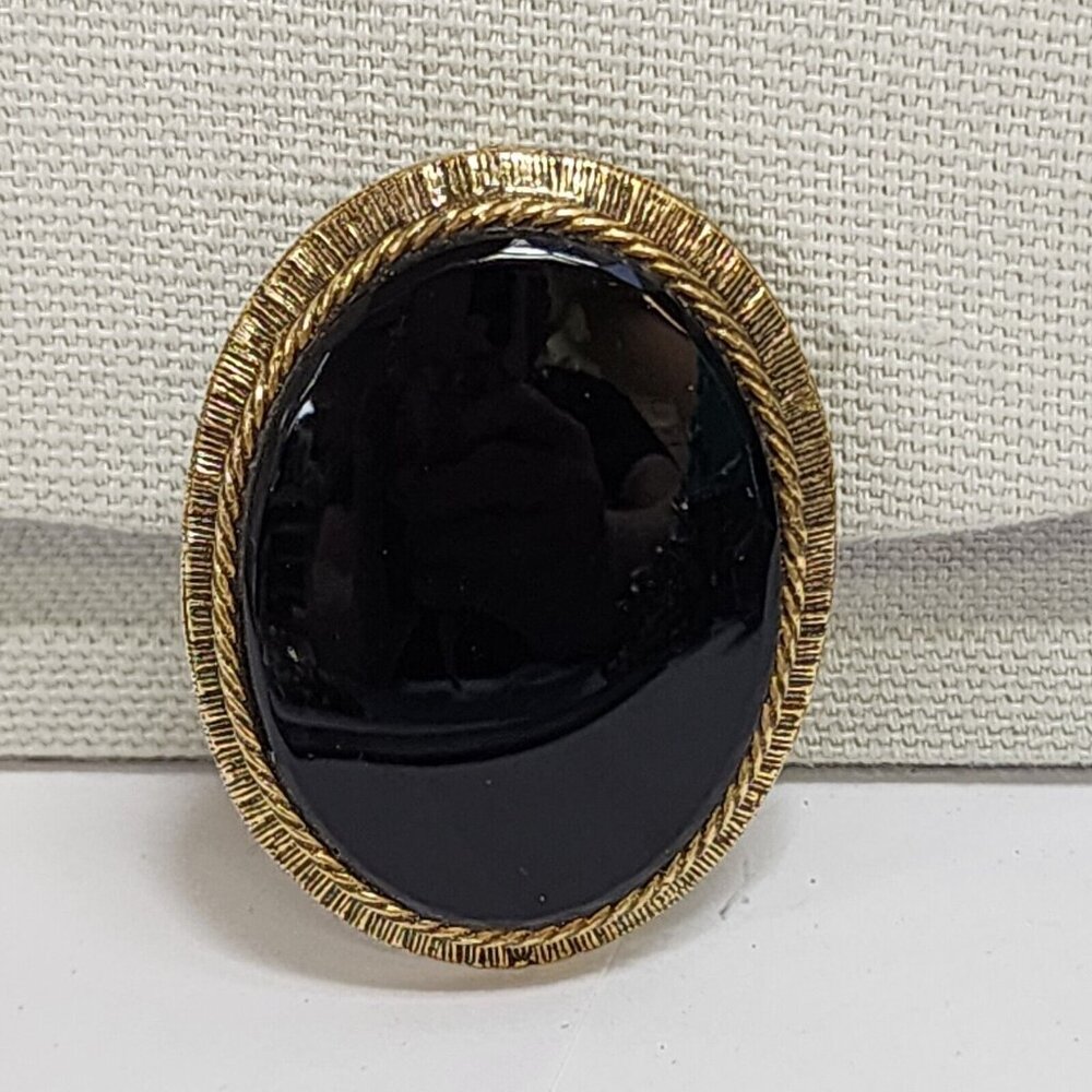 Vintage Original by Robert Pin Brooch Pendant 2" Victorian Style Gold Tone Black